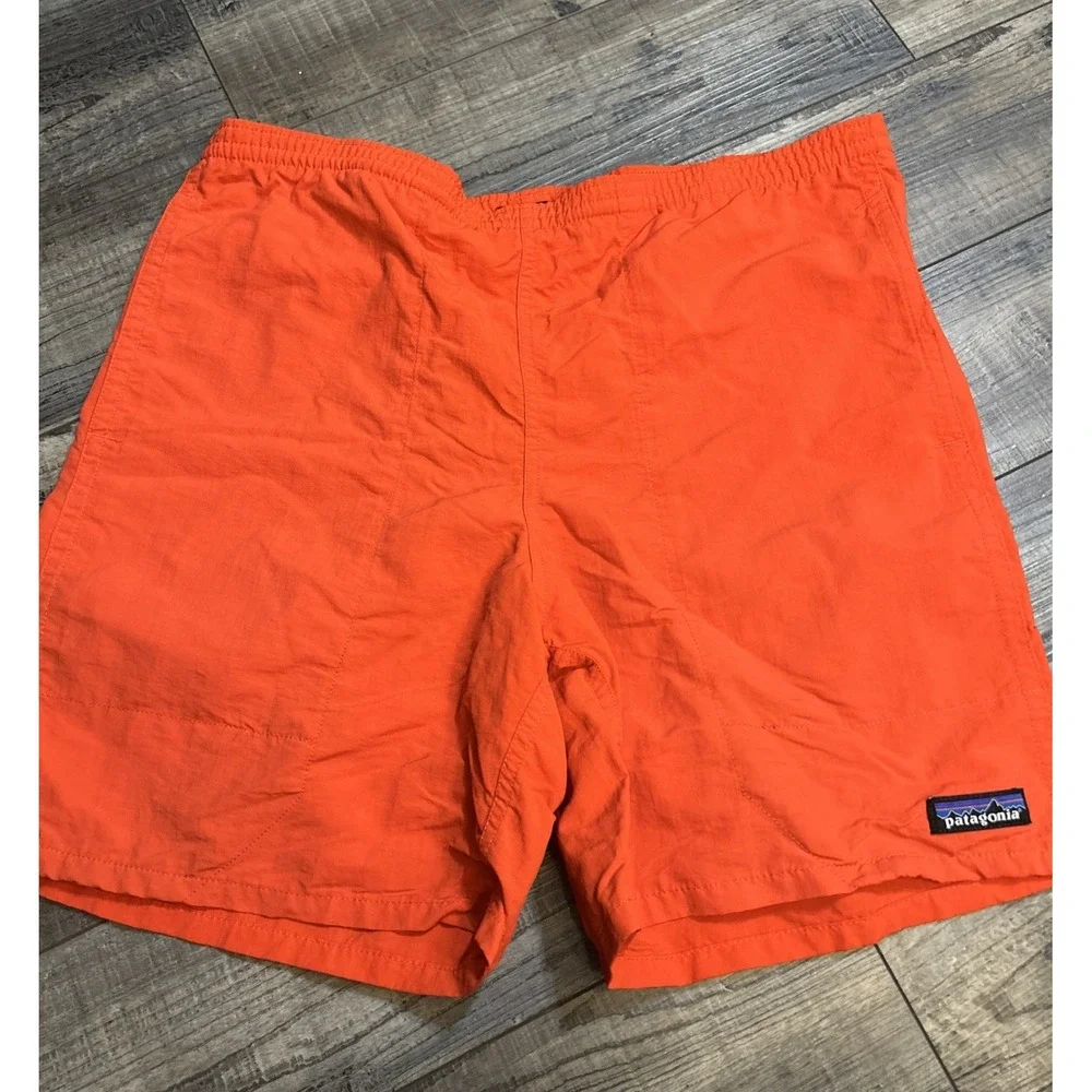 Patagonia Mens Size XS red swim trunks snap pocket Shorts‎ Orange No Lining